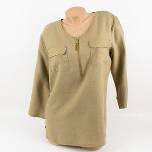 Ellen Tracy Beige Linen Long Tunic with 3/4 Sleeves and Gilt Zip size L